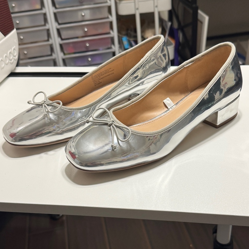 a new day Silver Metallic Ballet Flats with Low Block Heel
